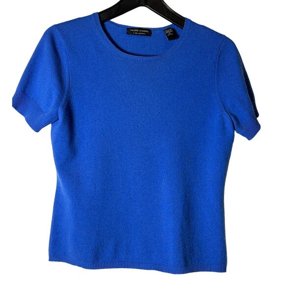 Vintage Valerie Stevens‎ 2 Ply Cashmere Cobalt Bright Blue Short Sleeve Sweater - Picture 1 of 12